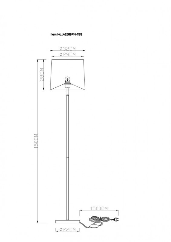 Торшер Arte Lamp Rodos A2589PN-1SS, матовое серебро