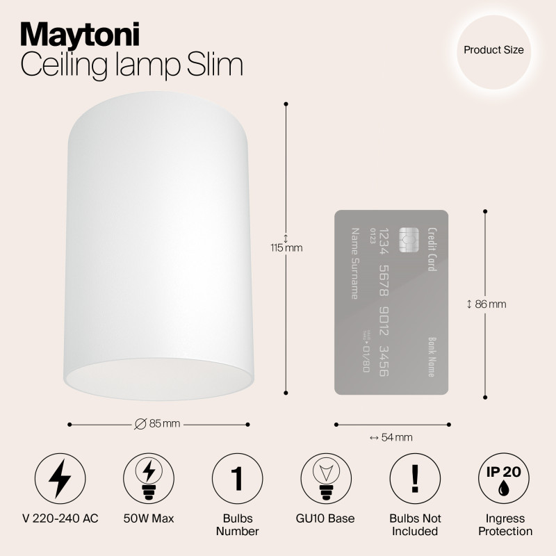 Светильник 8,5*8,5 см, GU10 50W, Maytoni Alfa C014CL-01W, белый