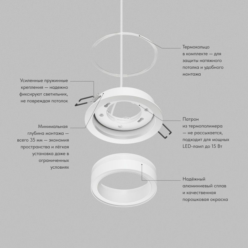 Встраиваемый светильник *10,5*4,7 см, 1*GX53*15W, Denkirs Glow DK-DH2010-WH, белый