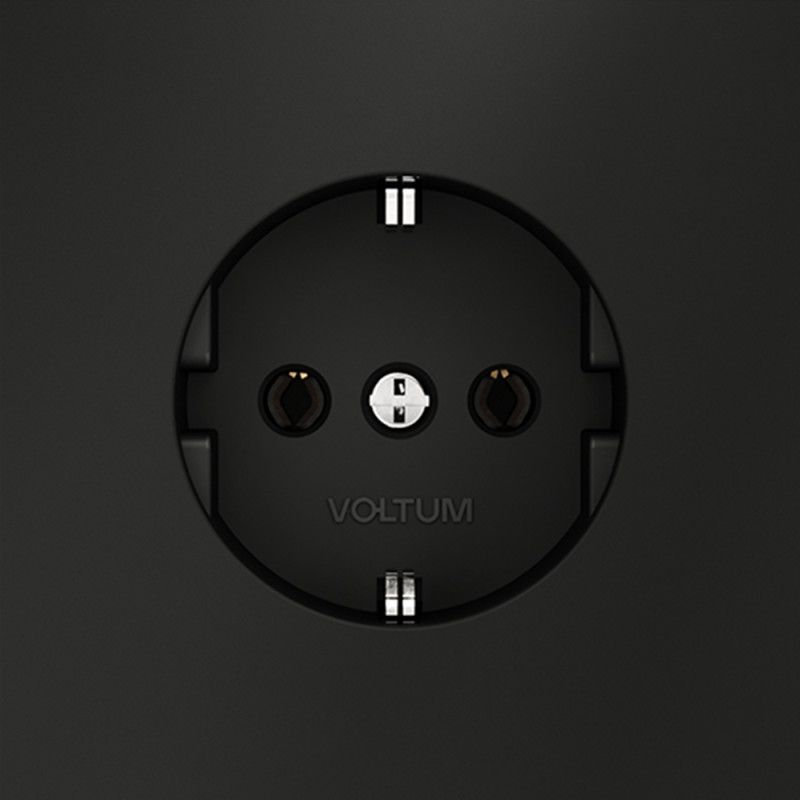 Розетка встраиваемая Voltum S70 с заземлением 16А, черный матовый пластик Soft touch VLS040108