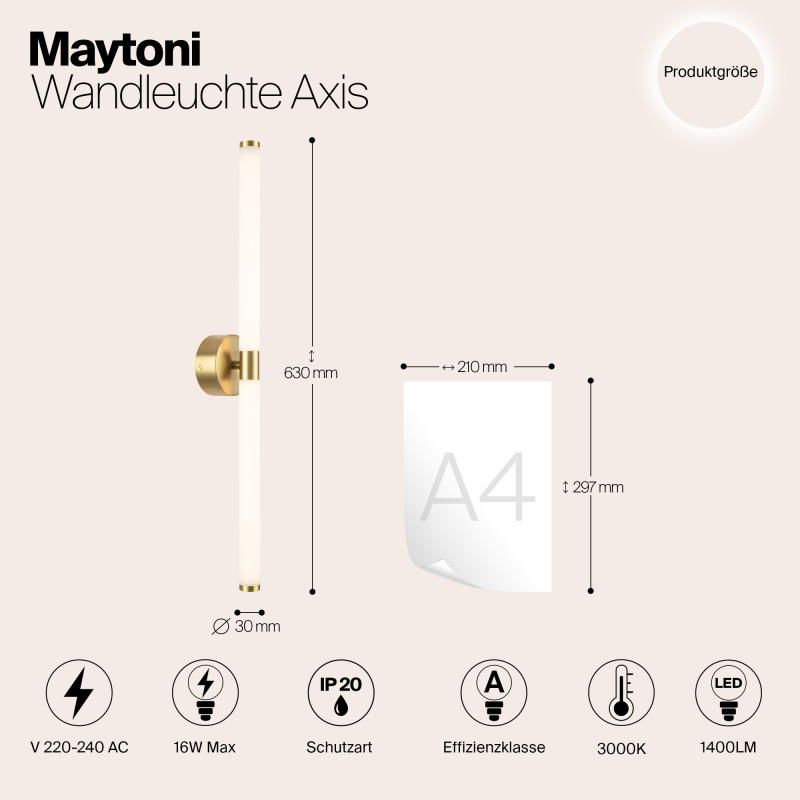 Бра 60 см, 16W, 3000K, Maytoni Axis MOD106WL-L16G3K, золото