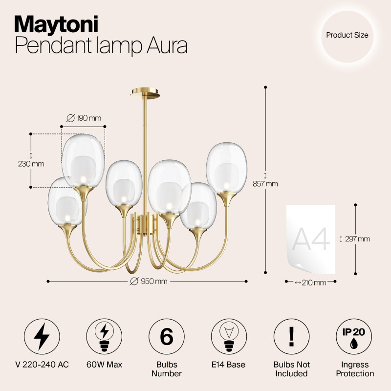 Светильник 95 см, Maytoni Aura MOD016PL-06BS, латунь
