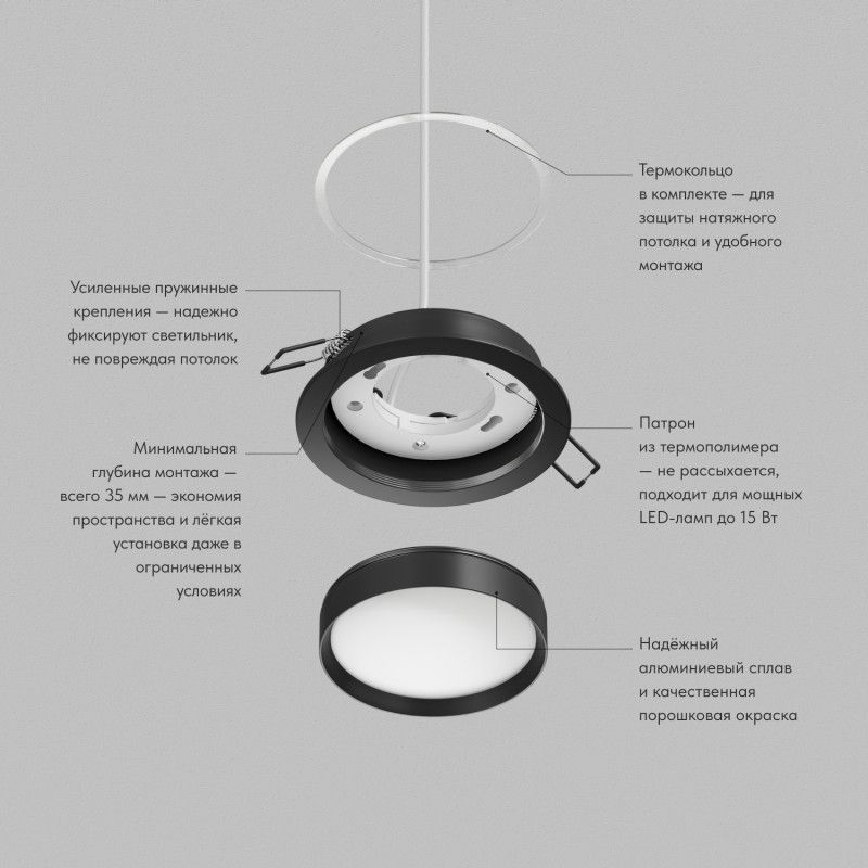 Встраиваемый светильник *10,5*4 см, 1*GX53*15W, Denkirs Ratio DK-DH2000-BK, черный