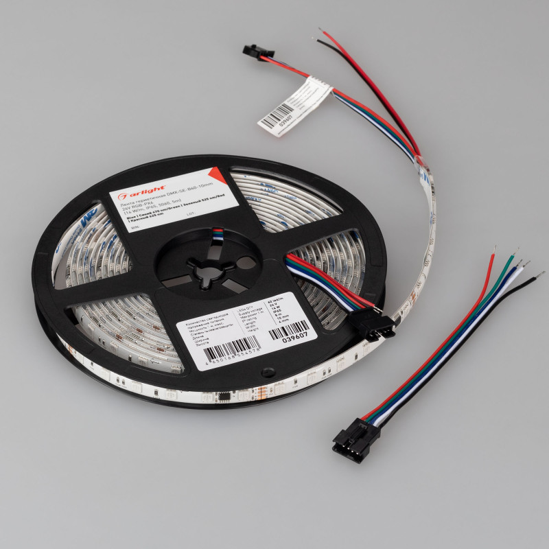 Лента герметичная DMX-SE-B60-10mm 24V RGB-PX6 (14 W/m, IP65, 5060, 5m), Arlight 039607. Цена указана за 5 метров. Продается кратно 5 метрам.