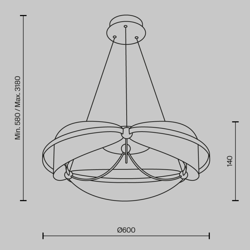 Подвесная люстра 60*60*318 см, LED, 45W, 3000К, Maytoni Breeze MOD281PL-L45BS3K латунный