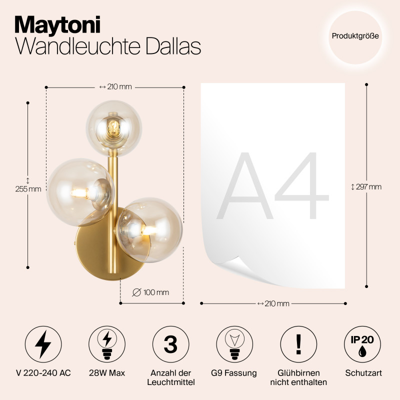 Светильник 26 см, Maytoni Dallas MOD545WL-03G, золото