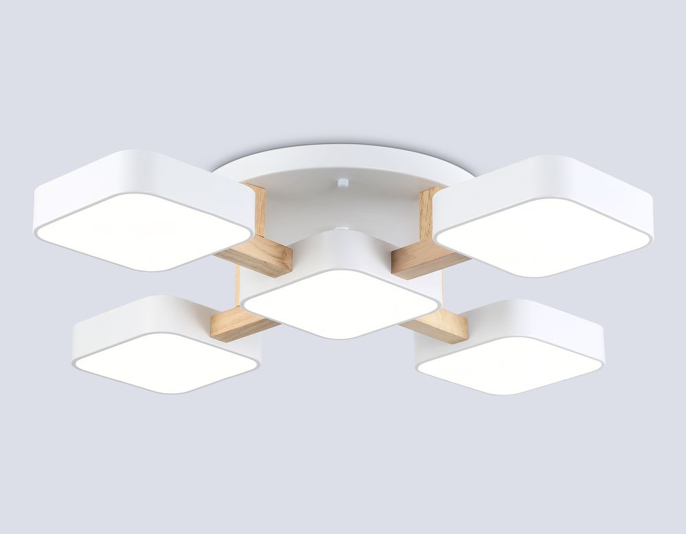 Люстра светодиодная на штанге 67,5*67,5*11- см, **W, 3000-6000K, Ambrella Light Comfort FL4881, белый, дерево