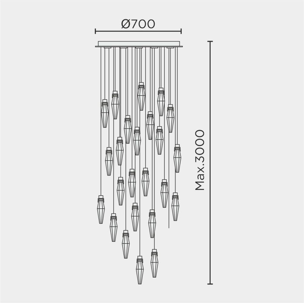 Люстра 70*300 см, *LED*175W, 4000K, Modelux  ML.89180.25 BS, Латунь