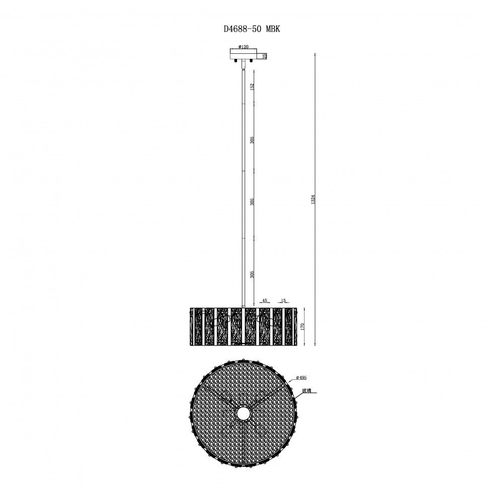 Светильник 50-133 см, W, K, iLamp Panorama D4688-50 MBK, Черный
