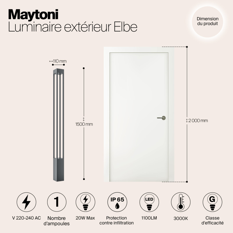 Светодиодный светильник 150 см, 20W, 3000K, Maytoni Elbe O424FL-L20GF, графит