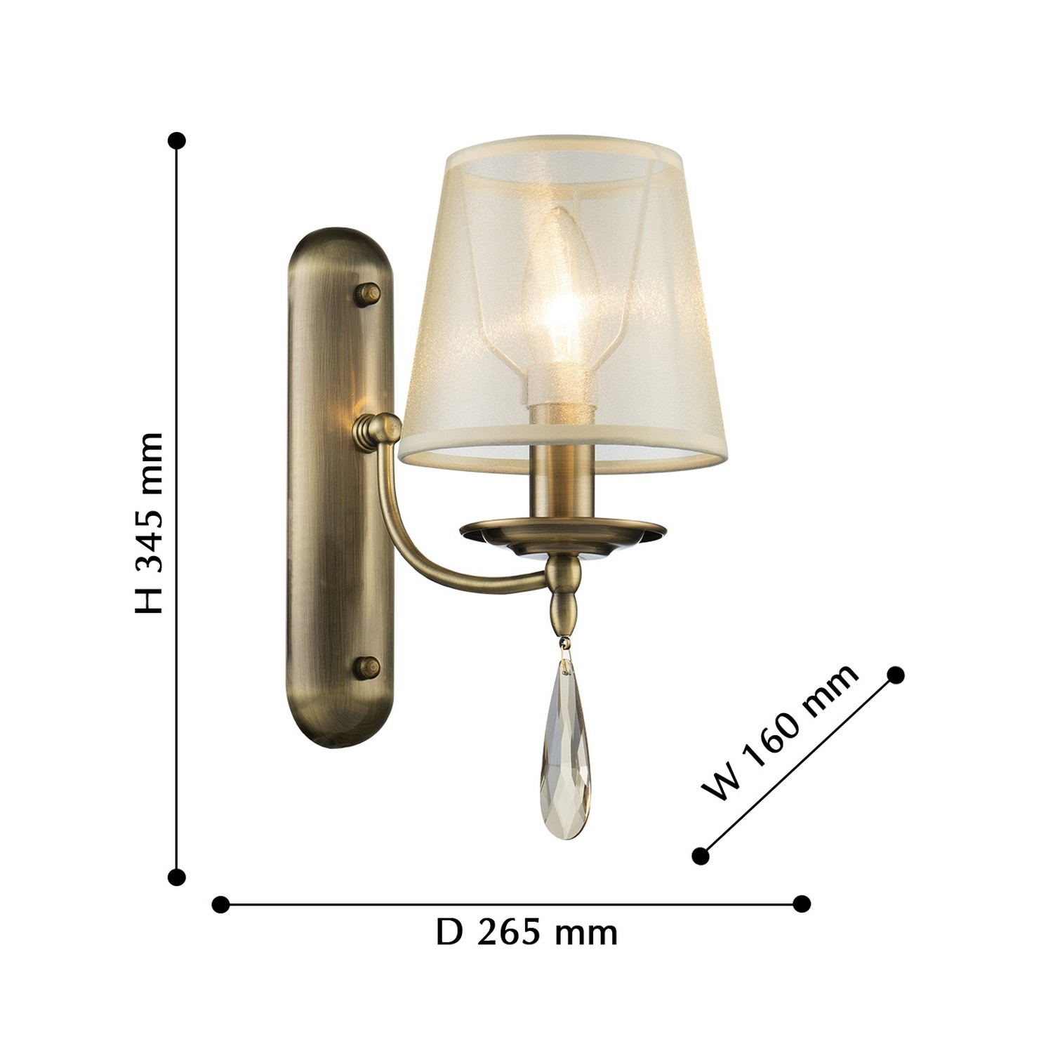 Бра F-Promo Imber 2639-1W, D265*W160*H345, античной бронзы, абажур из органзы цвета шампанского, декоративный элемент из хрусталя янтарного цвета