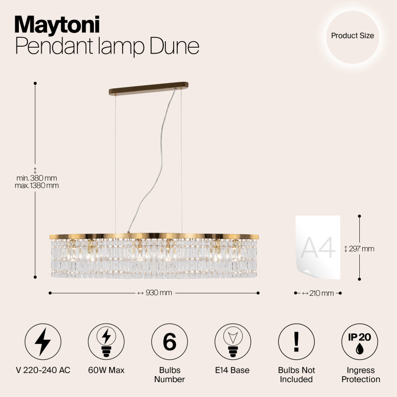 Светильник 93 см, Maytoni DIA005PL-06G, золото