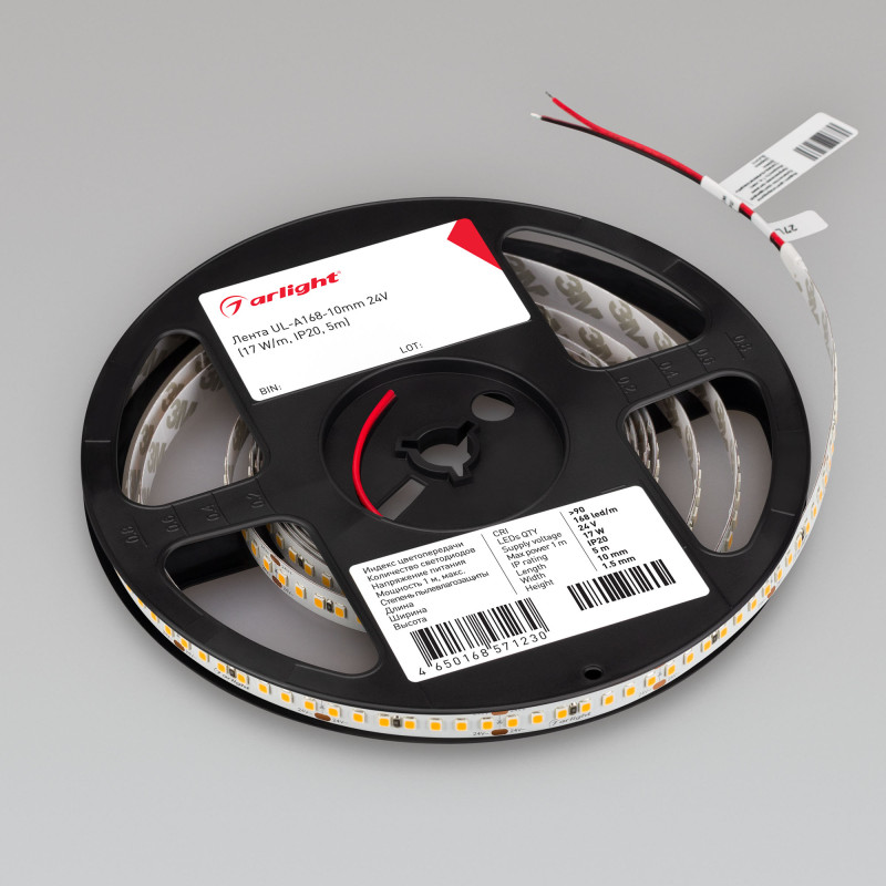 Лента UL-A168-10mm 24V Warm3500 (17 W/m, IP20, 5m) (Arlight, 7 лет) 042325. Цена указана за 5 метров. Продается кратно 5 метрам.