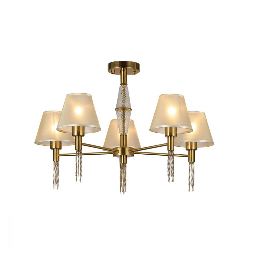 Люстра F-Promo Fete 2846-5P, D705*H475, каркас медного цвета, янтарные плафоны с золотой тесьмой, узорный стеклянный декор центрального штока