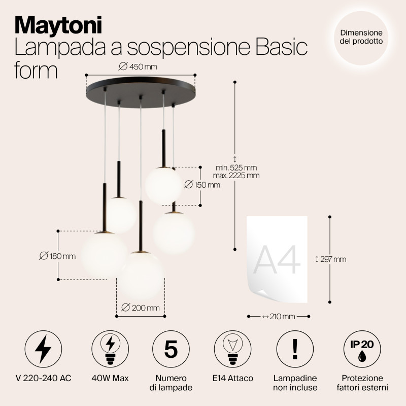 Светильник 58 см, Maytoni Basic form MOD321PL-05B, черный