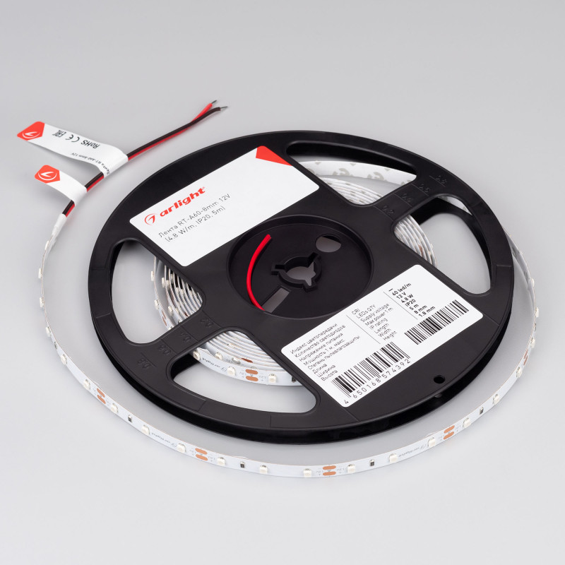 Лента RT-A60-8mm 12V Yellow (4.8 W/m, IP20, 2835, 5m) (Arlight, Открытый) 010521(2). Цена указана за 5 метров. Продается кратно 5 метрам.