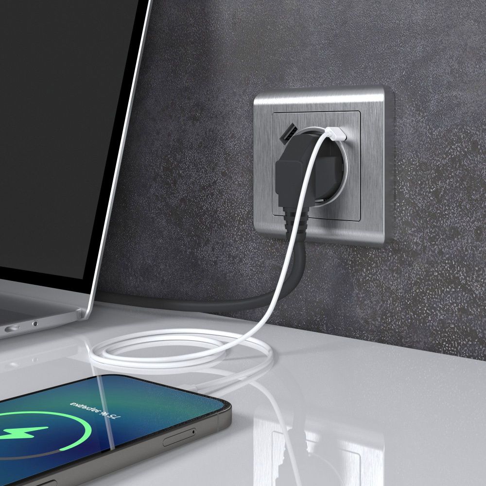 Розетка с быстрой зарядкой USB Type A+С серебряный рифленый W1171709 Werkel 4690389176456