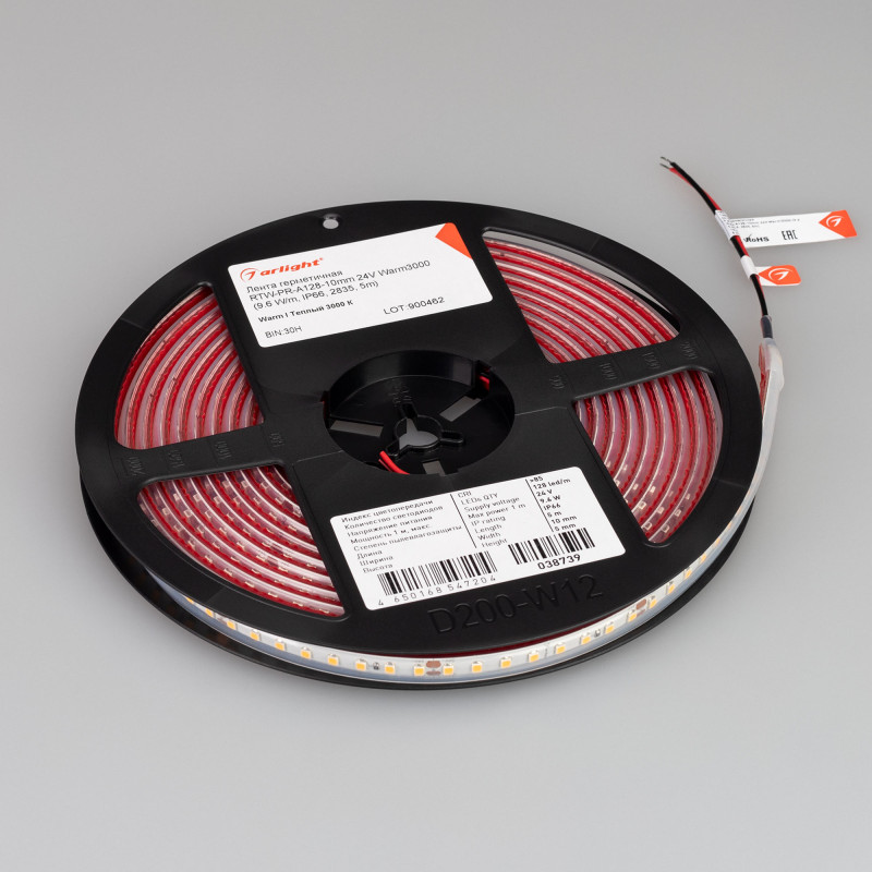 Лента герметичная RTW-PR-A128-10mm 24V Warm3000 (9.6 W/m, IP66, 2835, 5m) (Arlight, высок.эфф.150 лм/Вт) 038739. Цена указана за 5 метров. Продается кратно 5 метрам.