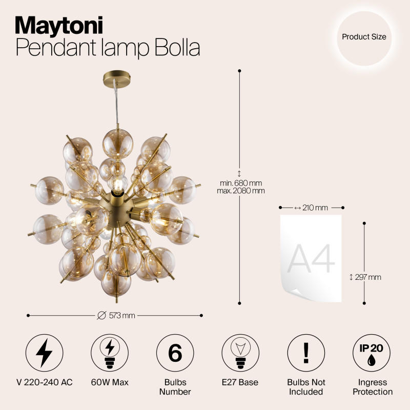 Подвесная люстра Maytoni Bolla MOD133PL-06BS, диаметр 57 см, латунь