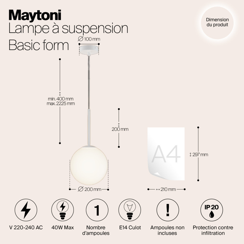 Светильник 20 см, Maytoni Basic form MOD321PL-01W1, белый
