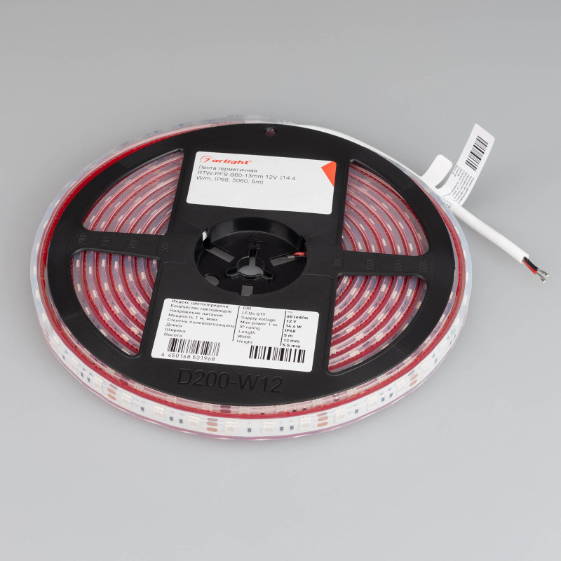 Лента герметичная RTW-PFS-B60-13mm 12V Blue (14.4 W/m, IP68, 5060, 5m) (Arlight, 14.4 Вт/м, IP68) 036280. Цена указана за 5 метров. Продается кратно 5 метрам.