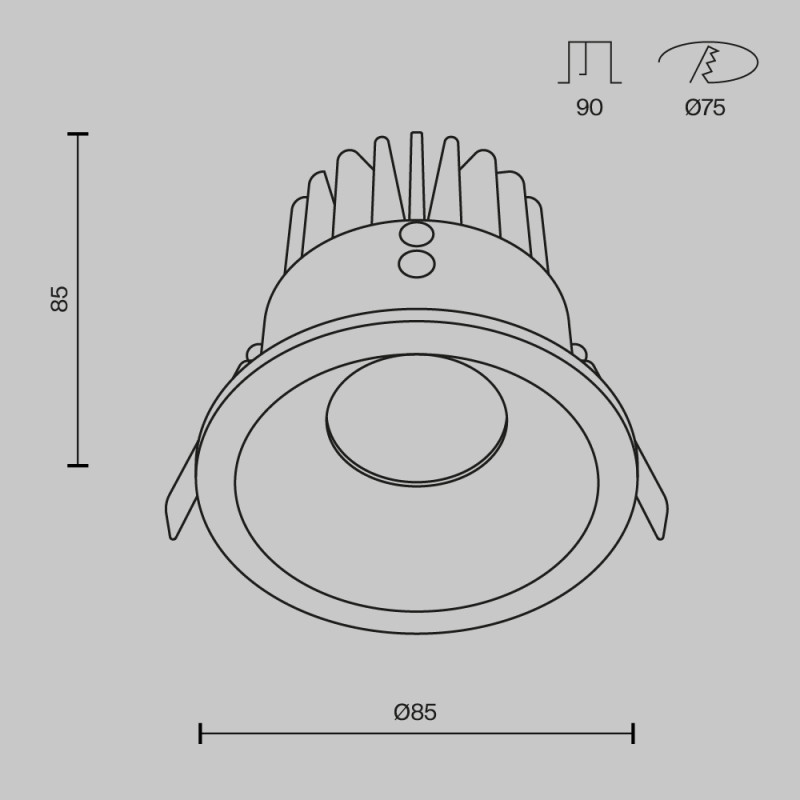 Светильник 9 см, 12W, 3000K, Technical DL034-L12W3K-D-B, черный, 60°, IP 65 Dim Triac