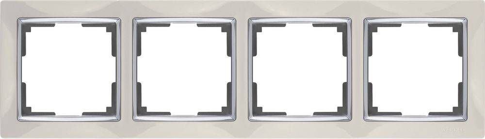 WL03-Frame-04-ivory /Рамка на 4 поста (слоновая кость/хром), 4690389046339