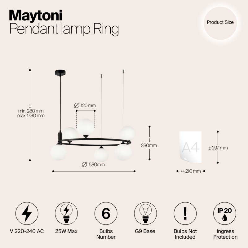 Подвесная люстра Maytoni Ring MOD013PL-06B, черный, диаметр 58см