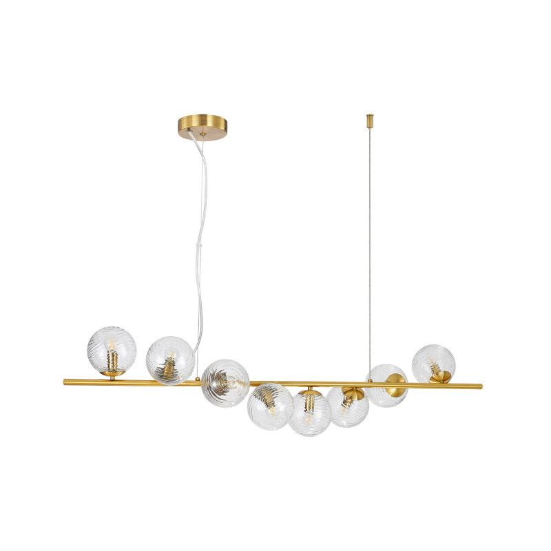 Подвесная люстра Favourite Elica 4056-8P, L1450*W360*H240/1270, латуни, плафоны из выдувного узорного прозрачного стекла, часть каркаса фиксируется тросиком для баланса