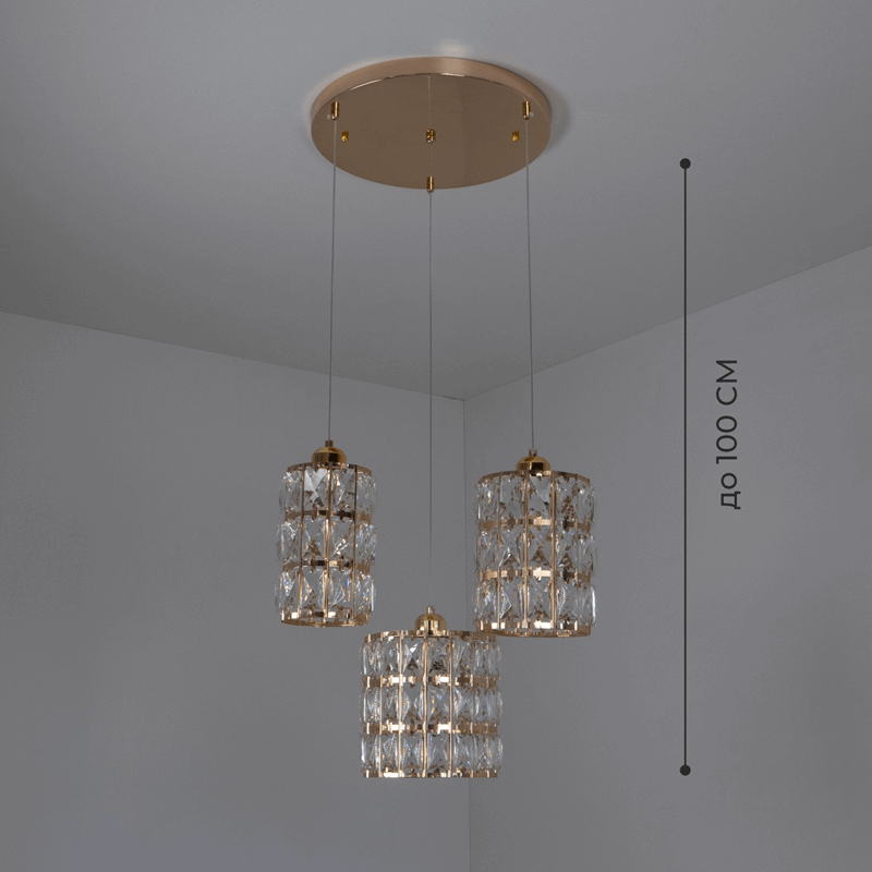 Светильник подвесной SAPFIR SPFD-8612 ЗОЛОТО/GOLD D350/H1000/3/Е27/10W без ламп CRYSTALS