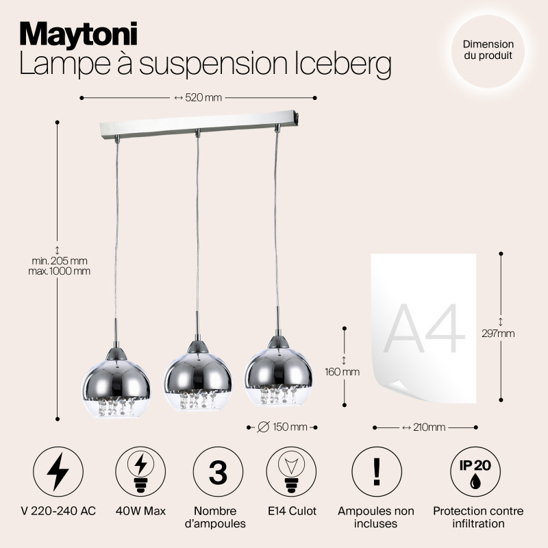 Подвесной светильник Maytoni P012-PL-03-N Fusion Iceberg
