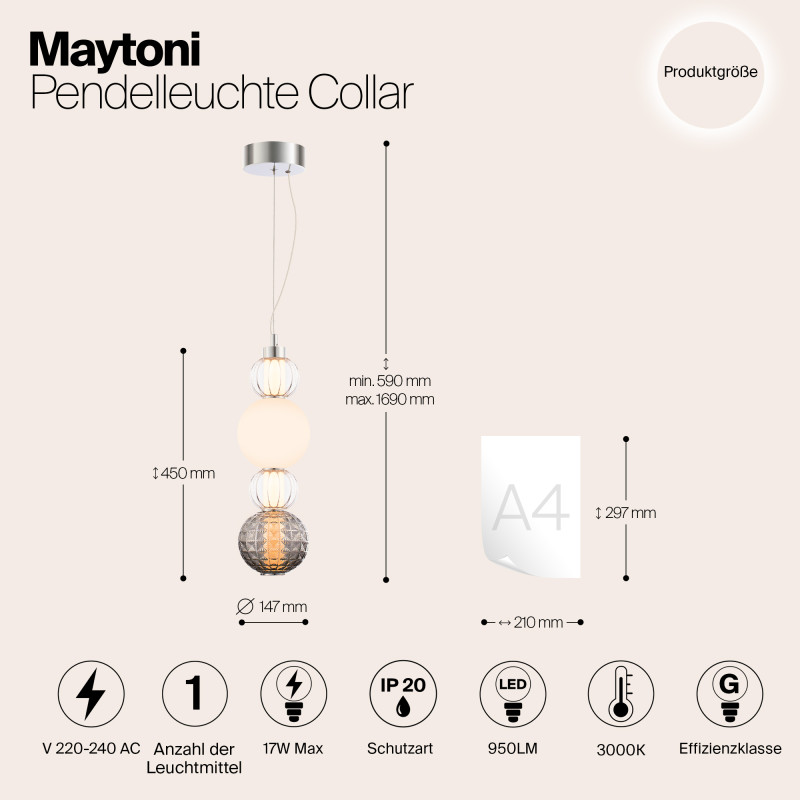 Подвесной светодиодный светильник Maytoni Collar P069PL-L17CH3K, 17W LED, 3000K, хром