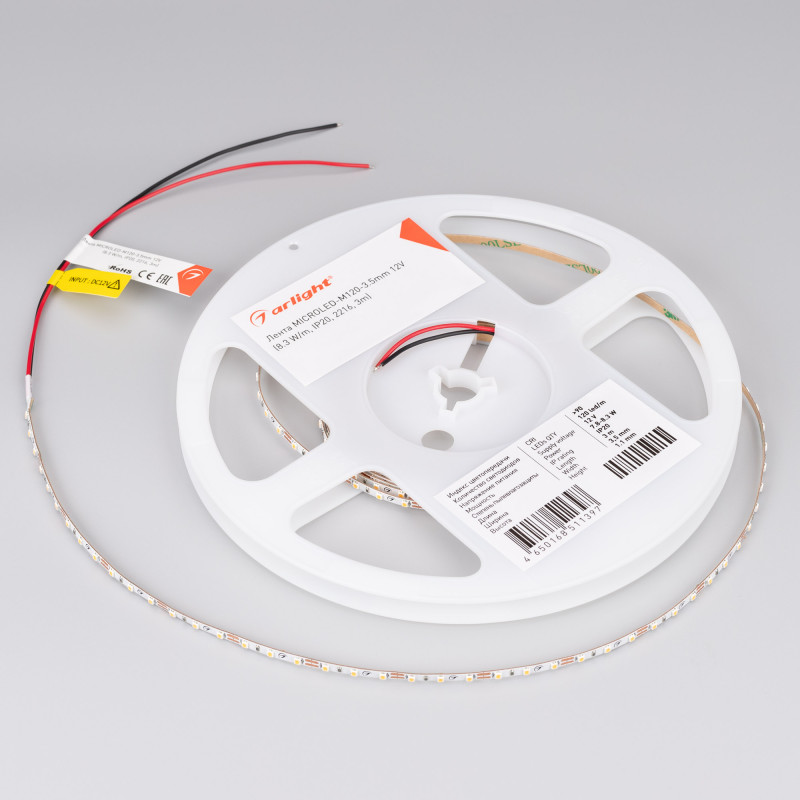 Лента MICROLED-M120-3.5mm 12V Day5000 (8.3 W/m, IP20, 2216, 3m) (Arlight, узкая) 033117. Цена указана за 3 метров. Продается кратно 3 метрам.