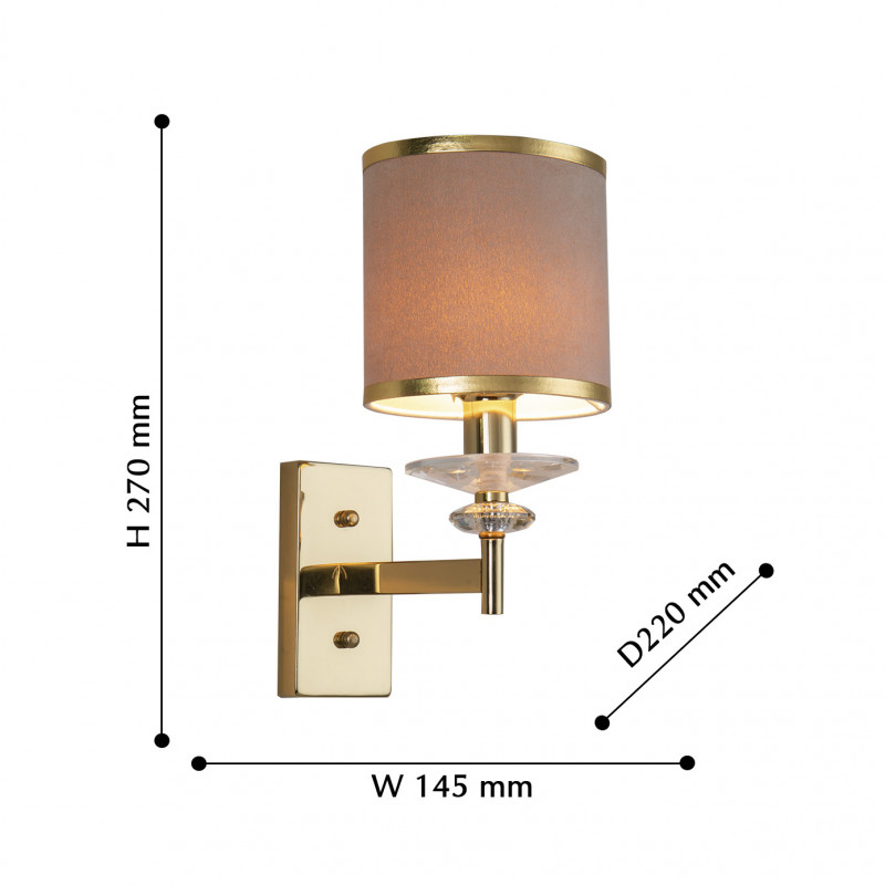 Бра Favourite Rocca 2689-1W, D220*W145*H270, латунь, абажур из бежевой бархатистой ткани с золотой тесьмой