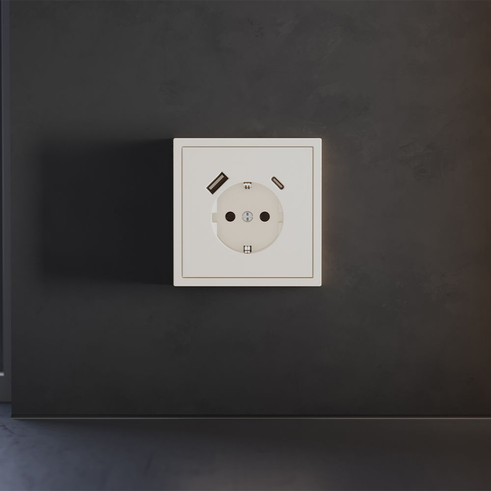 Накладка для розетки с заземлением и защитными шторками, с USB A+C, S70, хлопок Voltum VLS001013