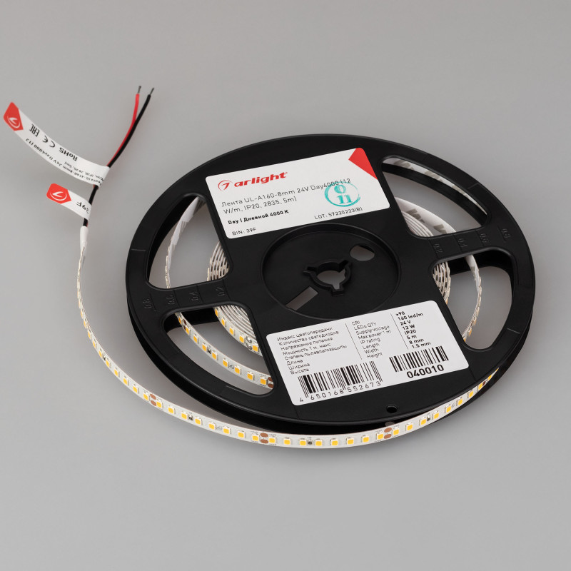 Лента UL-A160-8mm 24V Day4000 (12 W/m, IP20, 2835, 5m) (Arlight, 7 лет) 040010. Цена указана за 5 метров. Продается кратно 5 метрам.