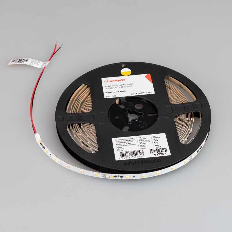 Лента IC-A60-8mm 24V Warm3000 (4.8 W/m, IP20, 2835, 10m) (Arlight, стабилизированная) 037957. Цена указана за 10 метров. Продается кратно 10 метрам.