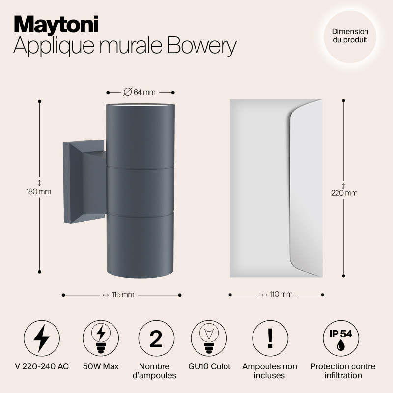 Светильник 6 см, Maytoni Bowery O574WL-02GR, серый