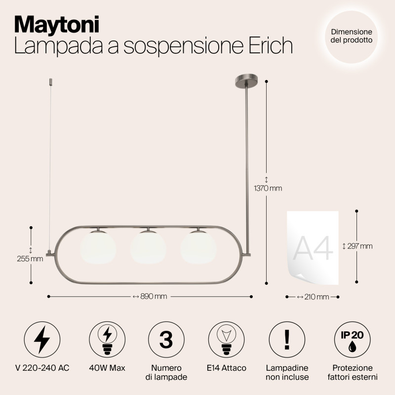 Светильник 89 см, Maytoni MOD221PL-03N, никель