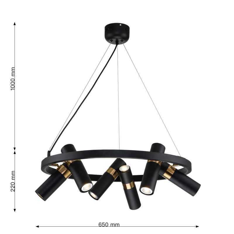 Подвесная люстра Favourite Light point 2997-6P, D650*H290/1220, каркас светильника сочетает два цвета - золотая гальваника и черный, поворотный плафон, лампу GU10 можно менять