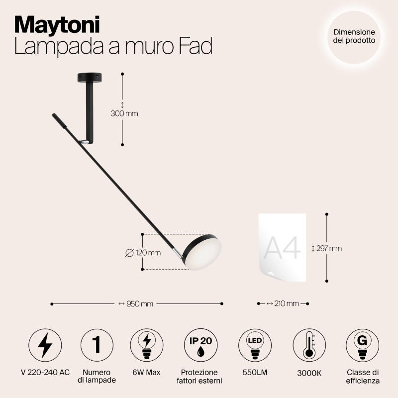 Светодиодный светильник 100 см, 6W, 3000K, Maytoni MOD070WL-L6B3K, черный
