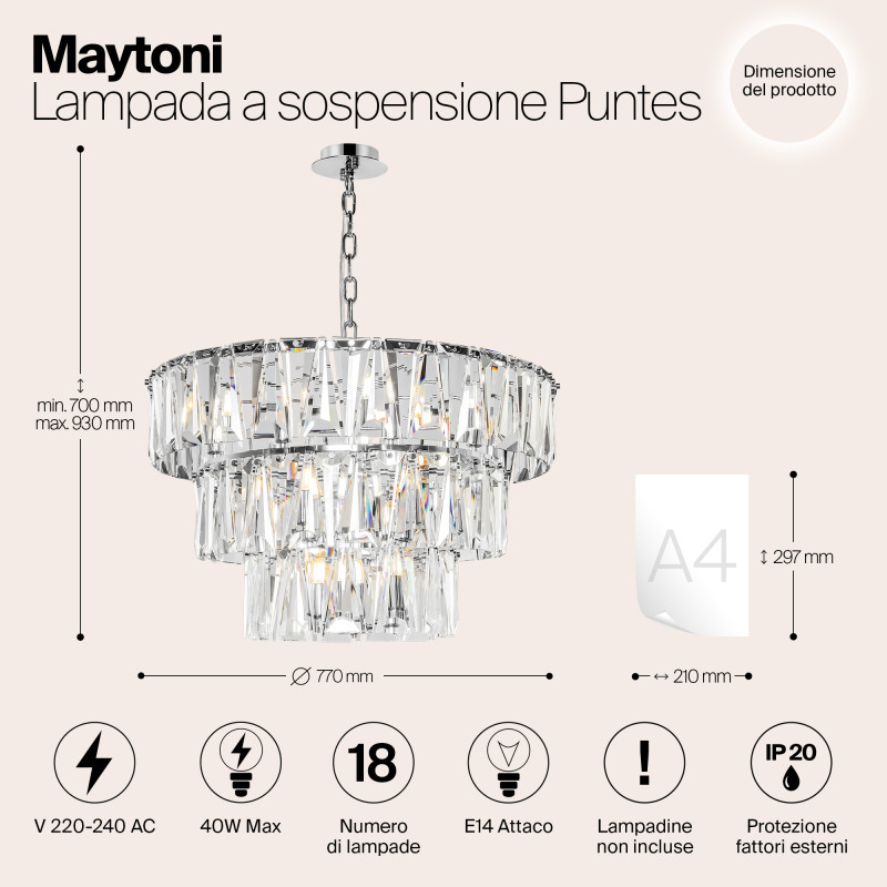 Подвесная люстра Maytoni Puntes MOD043PL-18CH, диаметр 77 см, хром