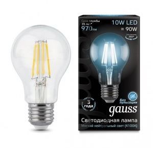 102802210 Лампа Gauss Filament А60 10W 970lm 4100К Е27 LED 1/10/40