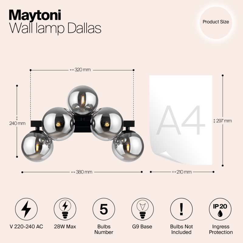 Светильник 38 см, Maytoni MOD547WL-05B, черный