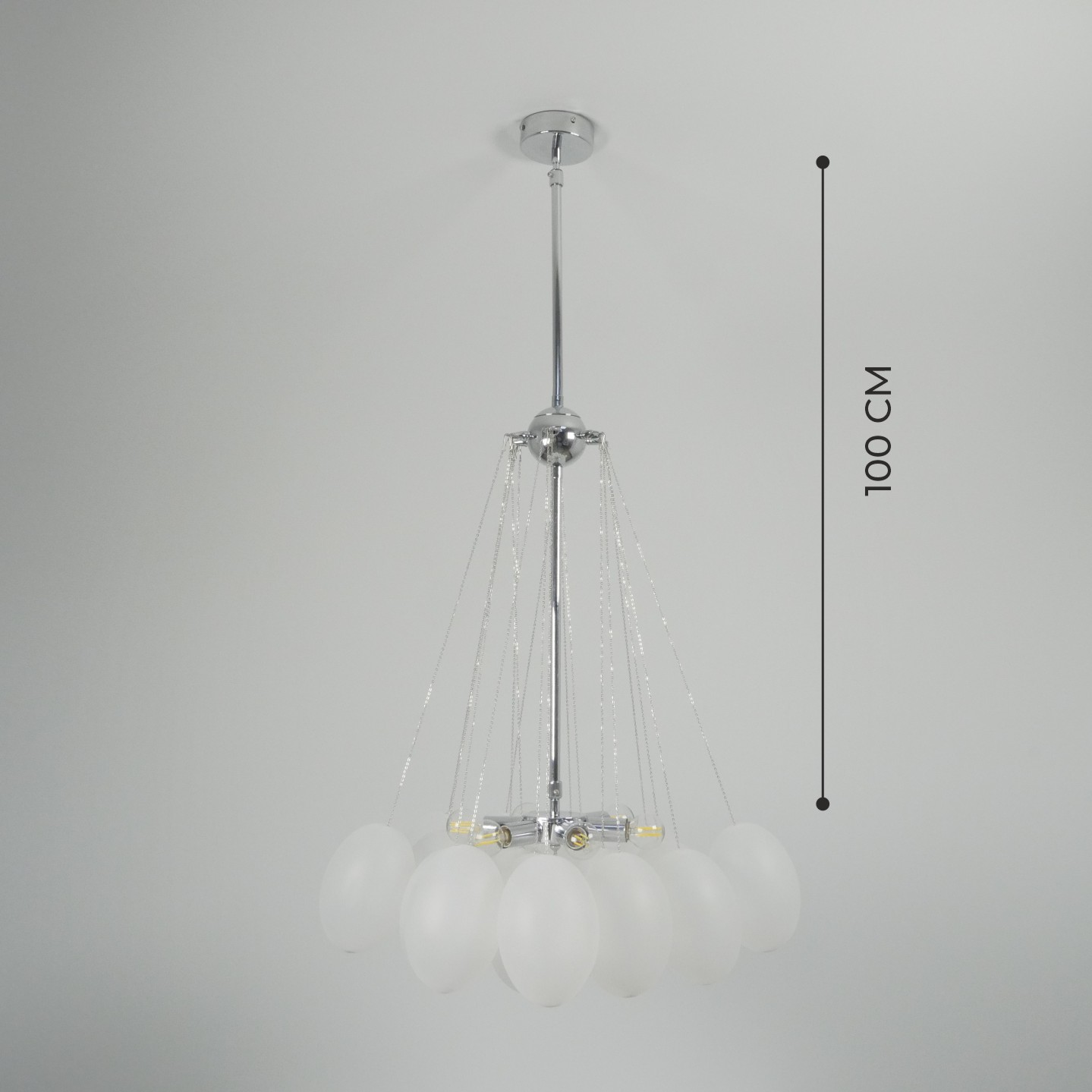 Светильник ElegantLight DZN-21732 ХРОМ+БЕЛЫЙ МАТОВЫЙ  D/H1000/6/E14/40W+19 стеклянных плафонов без ламп GRAPE 23-12