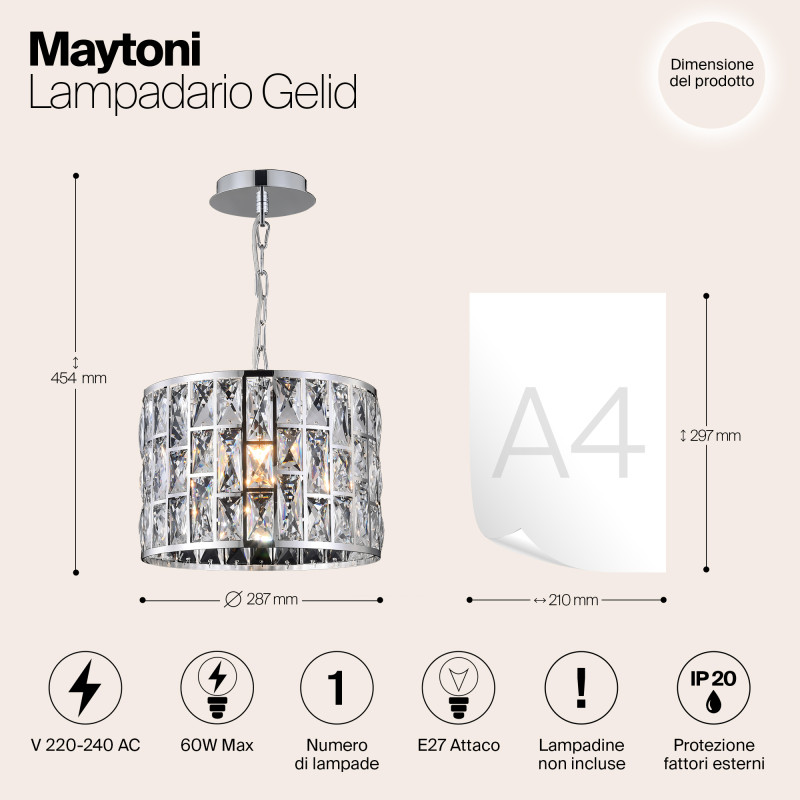 Подвесной светильник Maytoni Gelid MOD184-PL-01-CH, диаметр 30 см