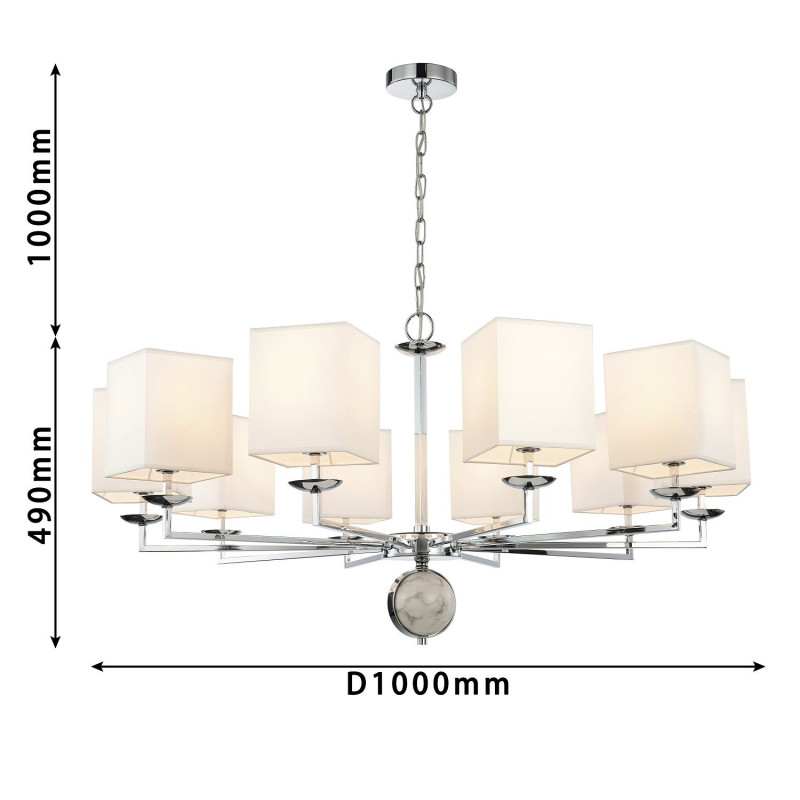 Подвесная люстра Favourite Diva 2821-10P, D1000*H490/1555(H580/1645), хром, плафоны из белой ткани, декор - имитация белого мрамора, каркас можно монтировать как вверх, так и вниз плафонами.