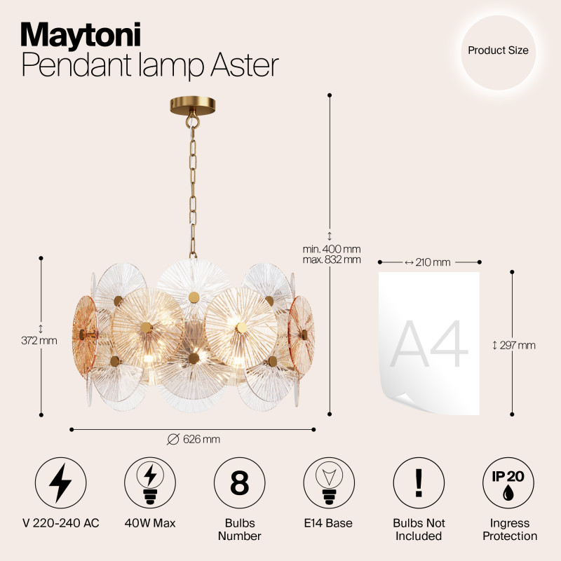 Светильник 63 см, Maytoni MOD007PL-08G, золото