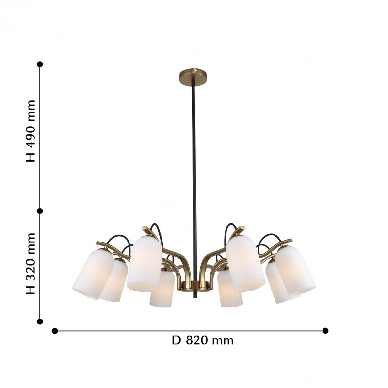 Люстра 2в1 Favourite Grover 2668-8P, D820*H320/920, каркас темно-серого цвета и цвета латуни, плафоны из белого стекла