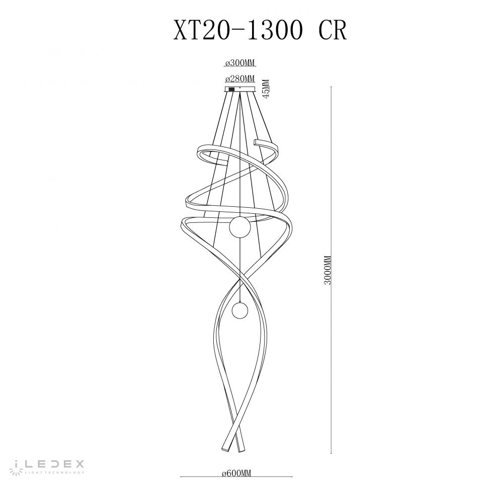 Подвесной светильник 60-130 см, LED*100W, 4000K, iLedex Axis XT20-1300 CR, Хром